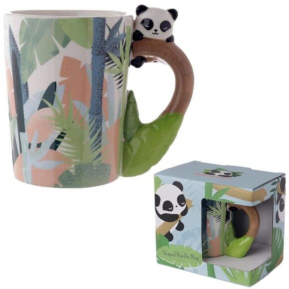 Panda Bear Tropical Ceramic Shaped Handle Mug Novelty Gift Boxed 400‎ ml NEW - Picture 1 of 5
